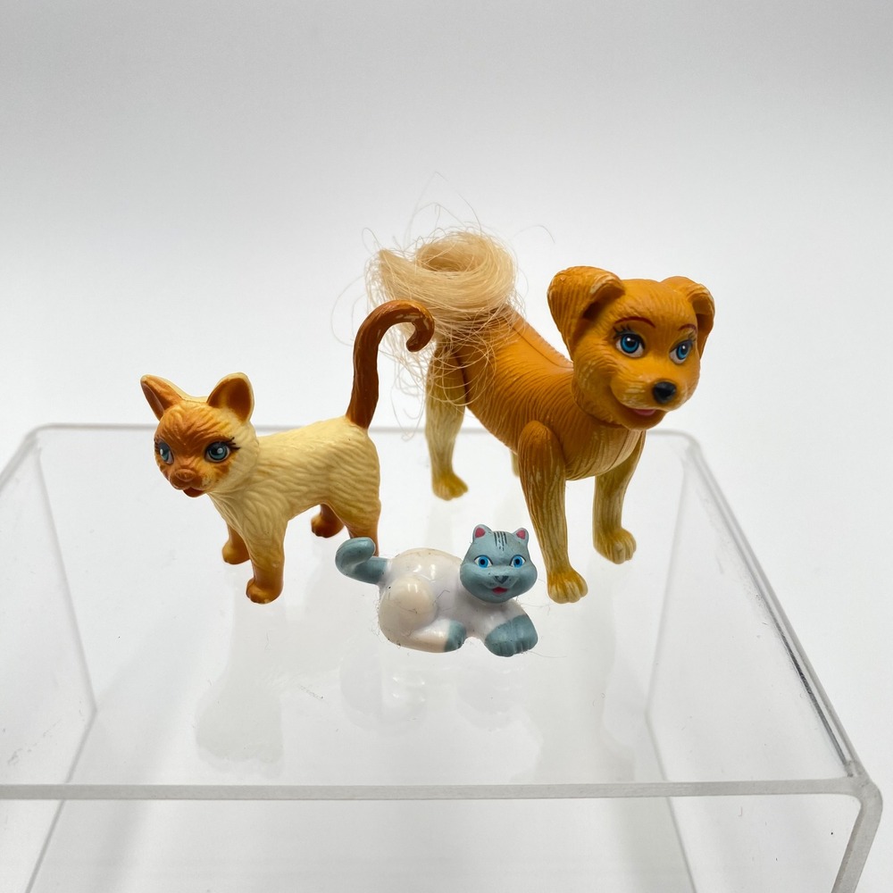 Polly‎ Pocket Lot of 3 Miniature Plastic Pets Dog Kitten Toy Figure Playset